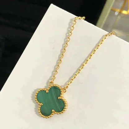 [Glimmer]CLOVER 15MM MALACHITE SINGLE FLOWER  NECKLACE