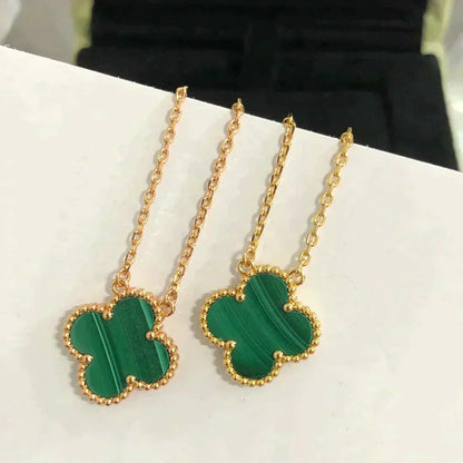 [Glimmer]CLOVER 15MM MALACHITE SINGLE FLOWER  NECKLACE