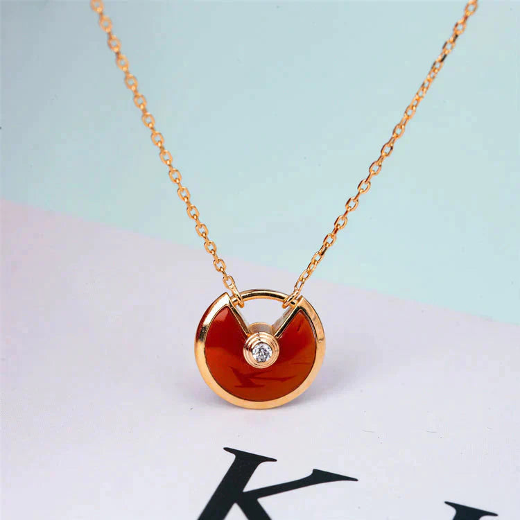 [Glimmer]AMULETTE GOLD CARNELIAN ONYX NECKLACE