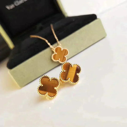 [Glimmer]CLOVER MEDIUM 1 MOTIFS TIGER EYE EARRINGS