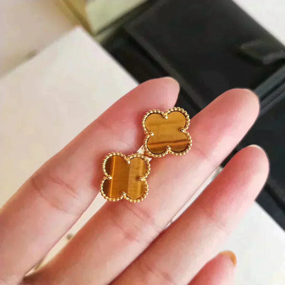 [Glimmer]CLOVER MEDIUM 1 MOTIFS TIGER EYE EARRINGS