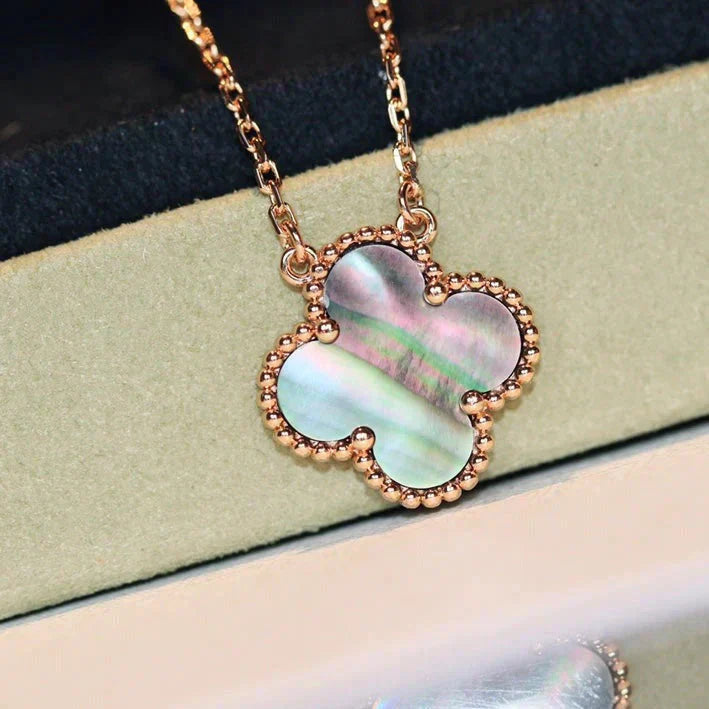[Glimmer]CLOVER 15MM  GRAY MOTHER OF PEARL NECKLACE