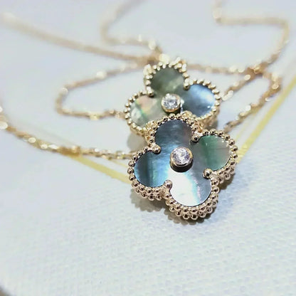 [Glimmer]CLOVER 15MM DIAMOND AND MOTHER-OF-GREY NECKLACE