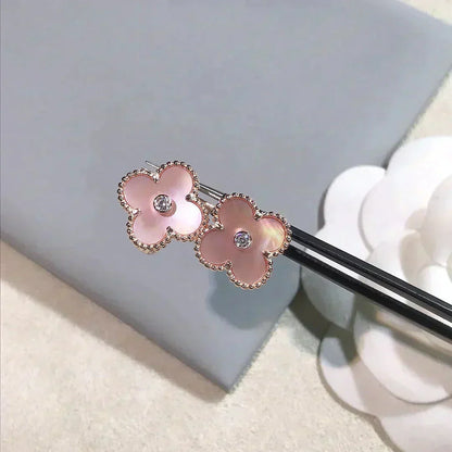 [Glimmer]CLOVER MEDIUM 1 MOTIFS  PINK MOP DIAMOND EARRINGS