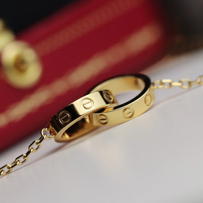[Glimmer]LOVE NECKLACE DOUBLE RING GOLD