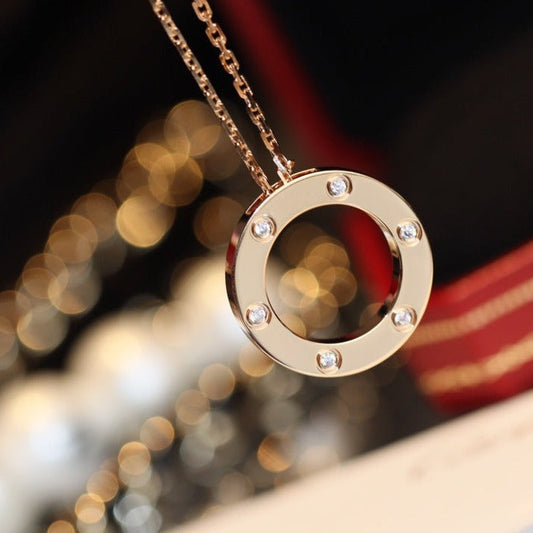 [Glimmer]LOVE NECKLACE 16MM 6 DIAMONDS PINK GOLD