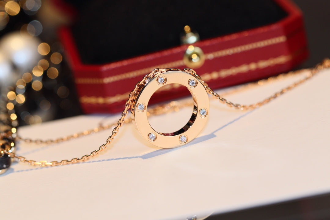 [Glimmer]LOVE NECKLACE 16MM 6 DIAMONDS PINK GOLD