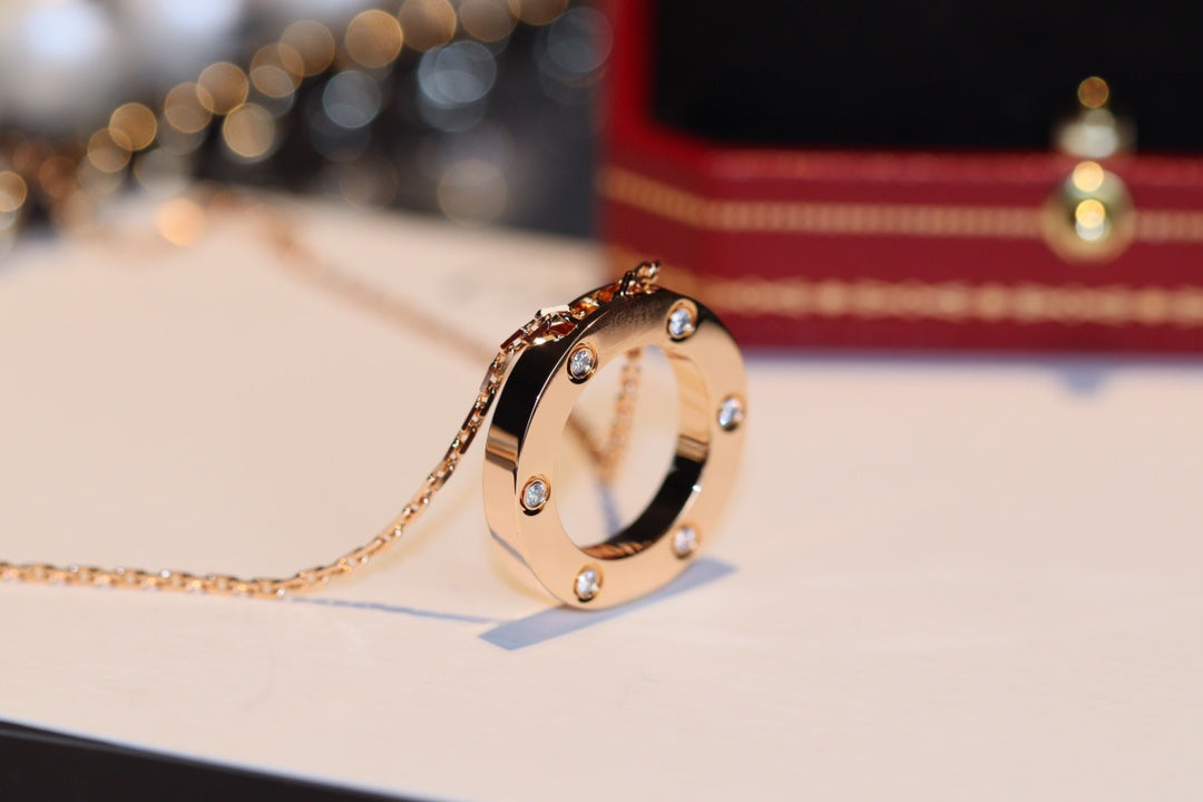 [Glimmer]LOVE NECKLACE 16MM 6 DIAMONDS PINK GOLD