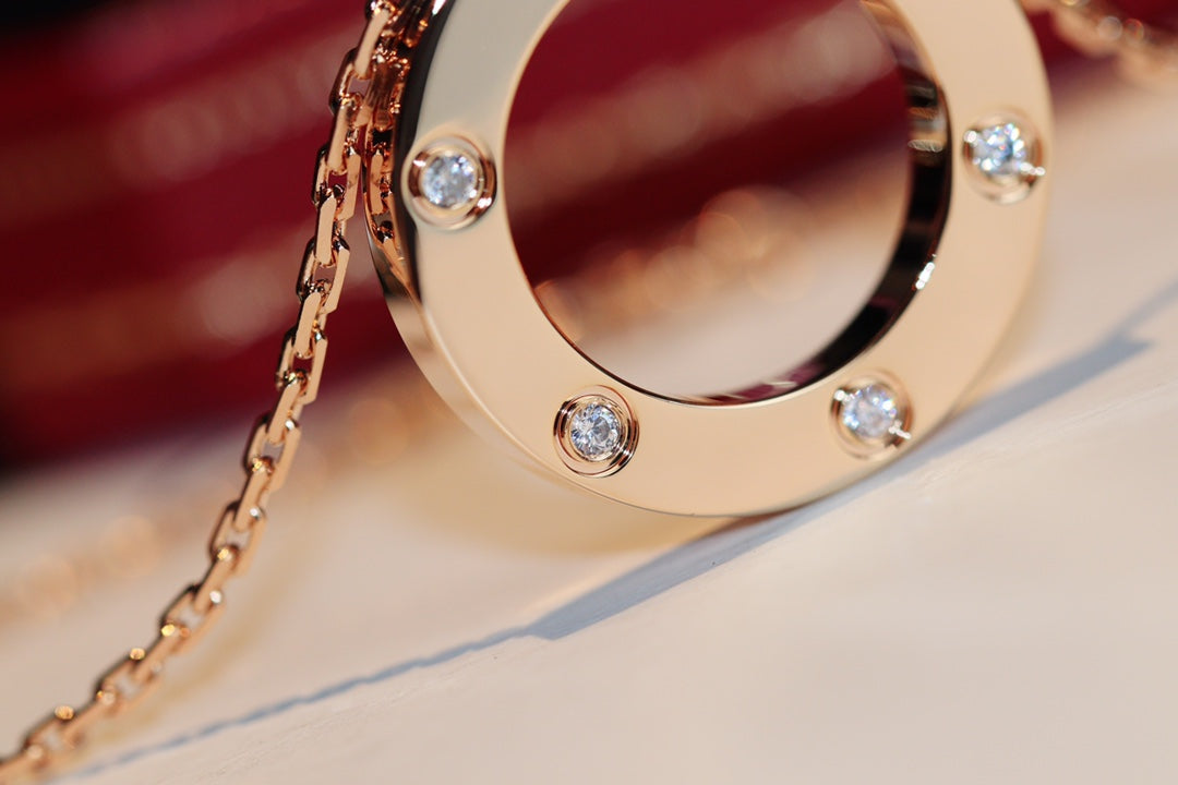 [Glimmer]LOVE NECKLACE 16MM 6 DIAMONDS PINK GOLD