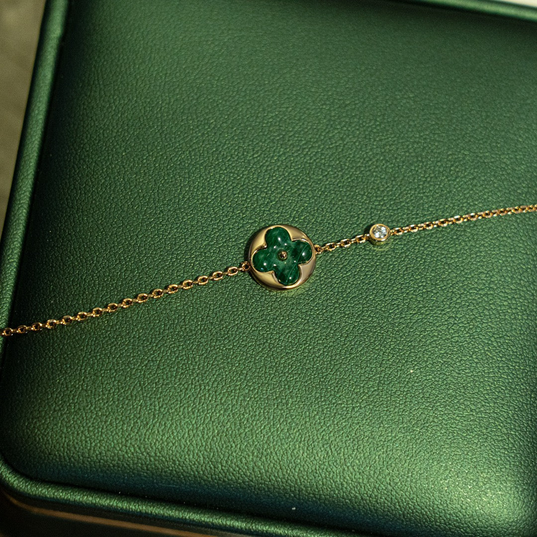 [Glimmer]SUN MALACHITE 1 DIAMOND PINK GOLD BRACELET