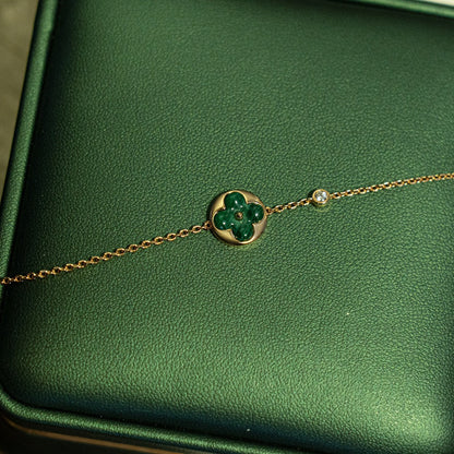 [Glimmer]SUN MALACHITE 1 DIAMOND PINK GOLD BRACELET