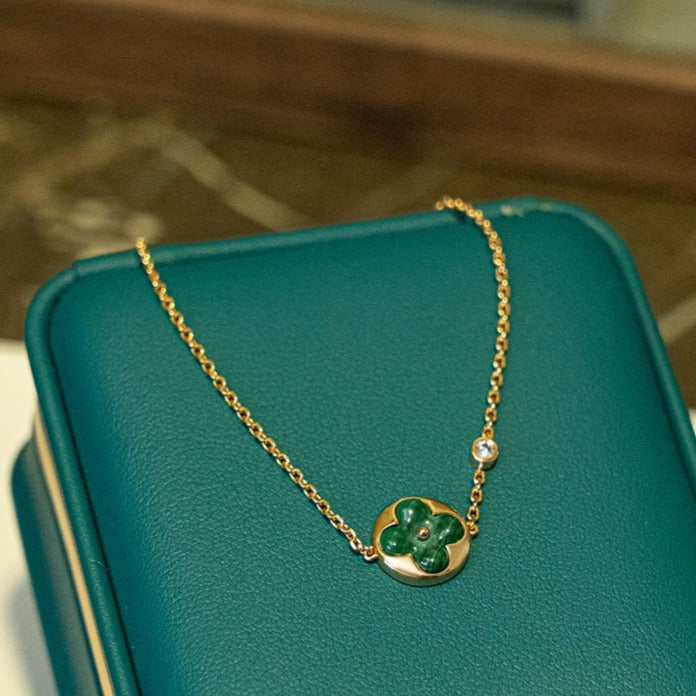 [Glimmer]SUN MALACHITE 1 DIAMOND PINK GOLD BRACELET