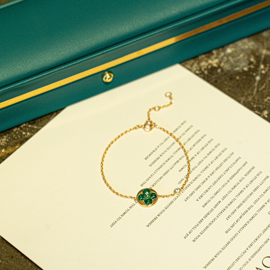[Glimmer]SUN MALACHITE 1 DIAMOND PINK GOLD BRACELET