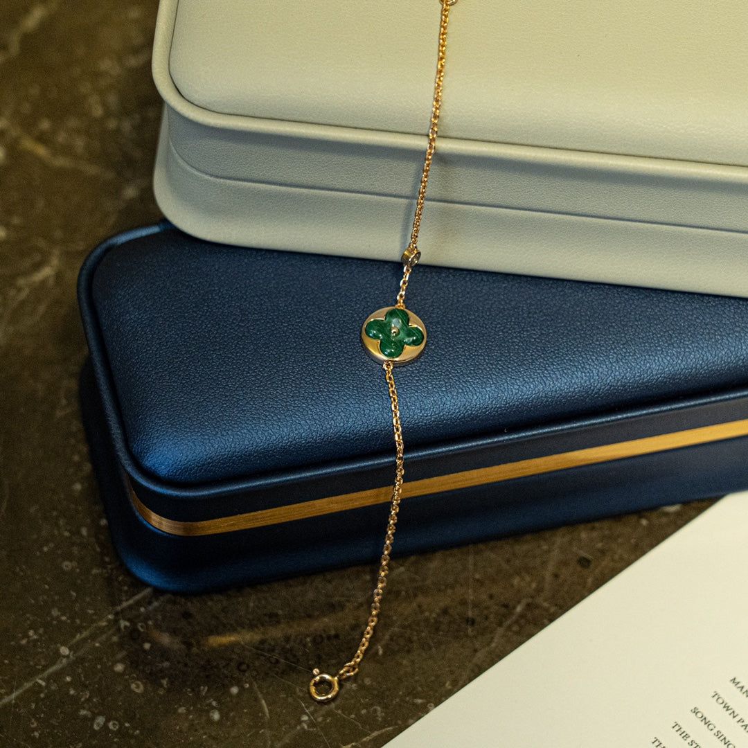 [Glimmer]SUN MALACHITE 1 DIAMOND PINK GOLD BRACELET