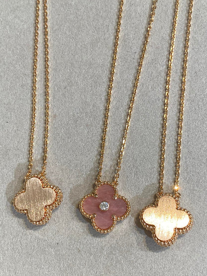 [Glimmer]CLOVER 15MM DIAMOND RHODONITE NECKLACE