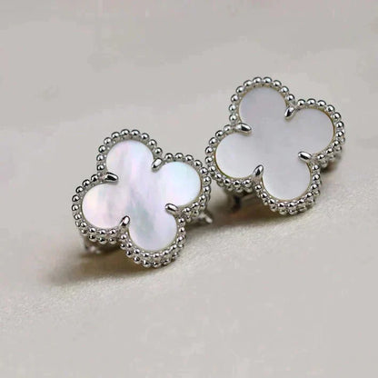 [Glimmer]CLOVER MEDIUM 1 MOTIFS  WHITE MOP EARRINGS SILVER