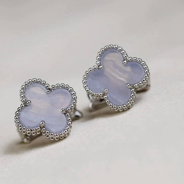 [Glimmer]CLOVER MEDIUM 1 MOTIFS  WHITE MOP EARRINGS SILVER