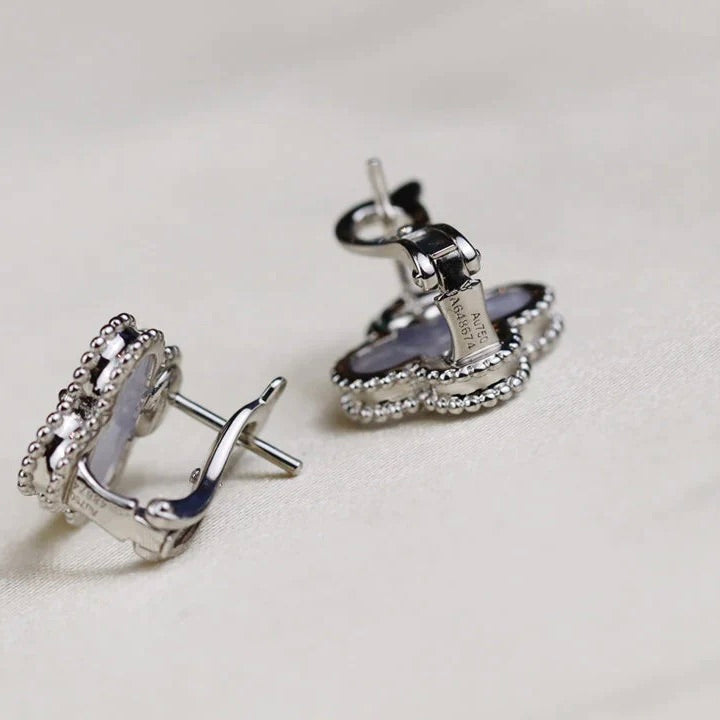[Glimmer]CLOVER MEDIUM 1 MOTIFS  WHITE MOP EARRINGS SILVER