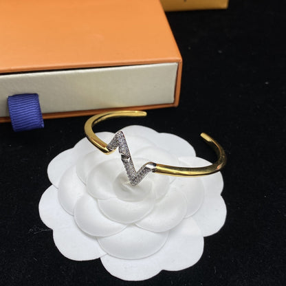 [Glimmer]VOLTE UPSITE DOWN DIAMOND GOLD OPEN BRACELET