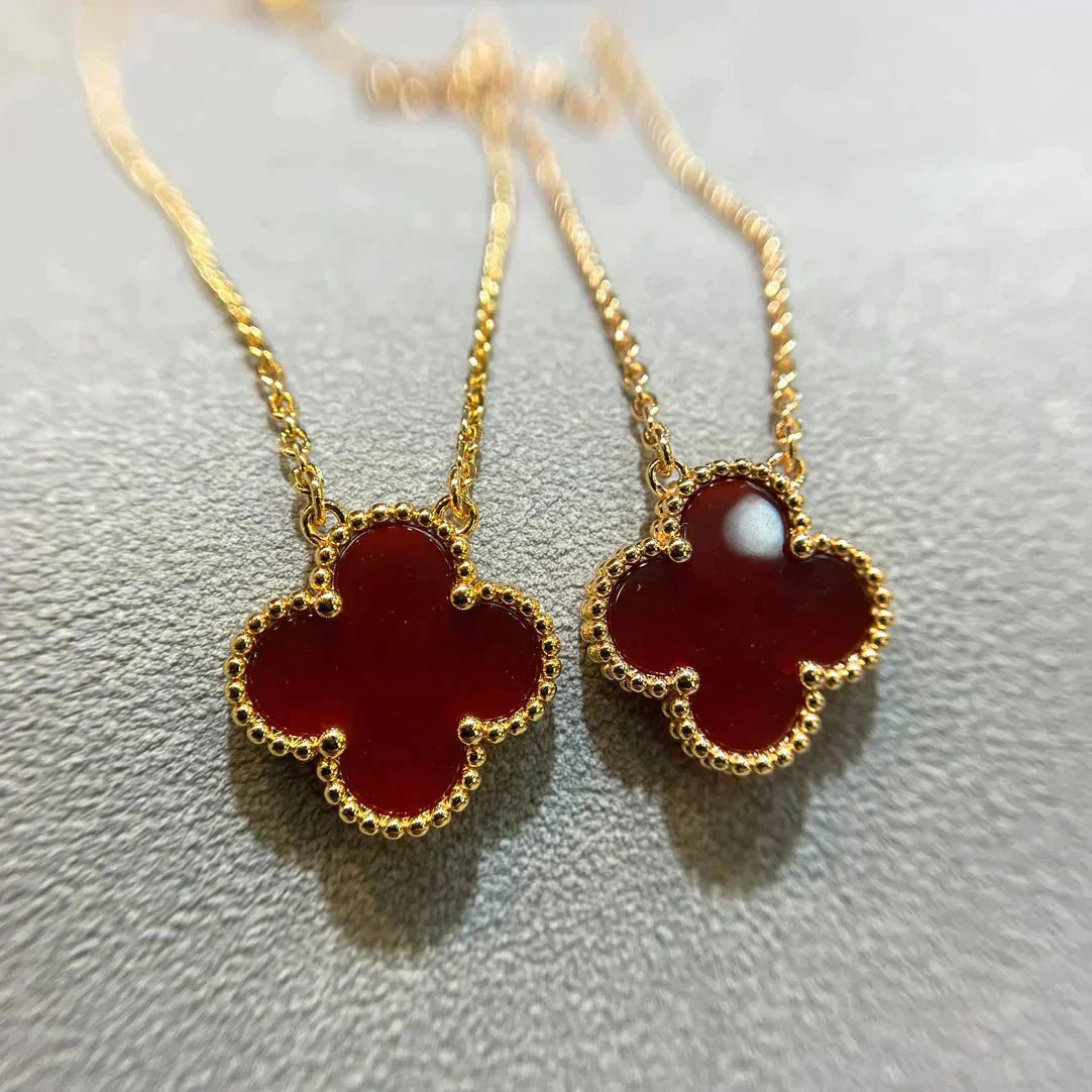 [Glimmer]CLOVER 15MM CARNELIAN SINGLE FLOWER NECKLACE