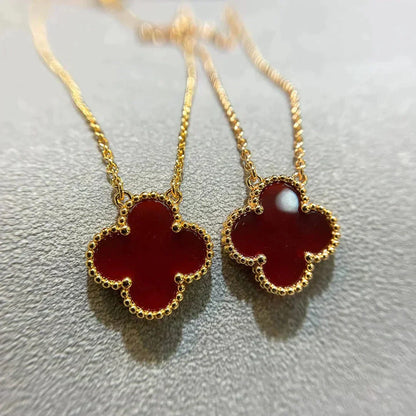 [Glimmer]CLOVER 15MM CARNELIAN SINGLE FLOWER NECKLACE
