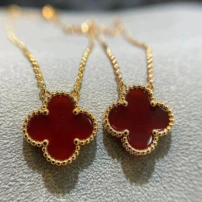 [Glimmer]CLOVER 15MM CARNELIAN SINGLE FLOWER NECKLACE