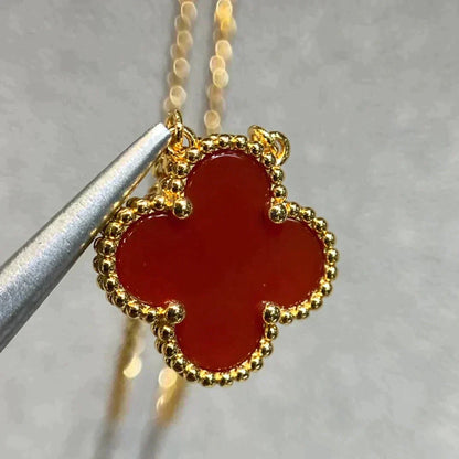 [Glimmer]CLOVER 15MM CARNELIAN SINGLE FLOWER NECKLACE