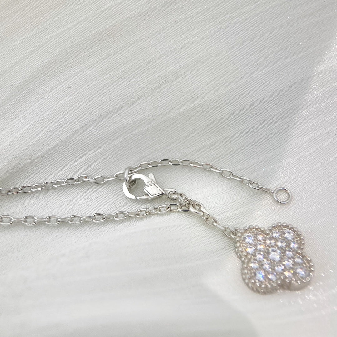 [Glimmer]クローバー 5モチーフ シルバー ダイヤモンド ネックレス