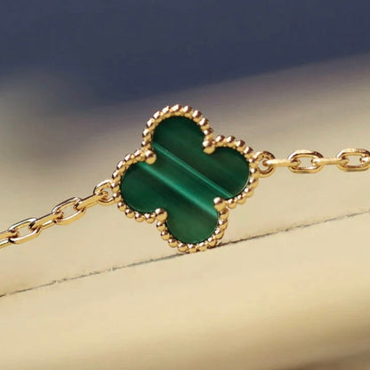 [Glimmer]CLOVER 20 MOTIFS MALACHITE DIAMOND NECKLACE