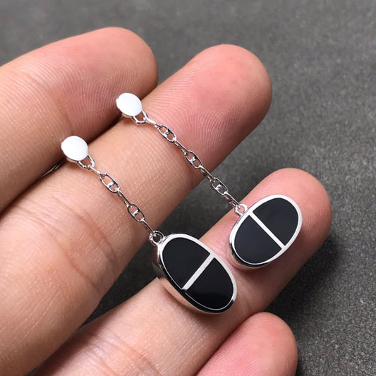 [Glimmer]CHAINE VERSO BLACK CERAMIC SILVER EARRINGS