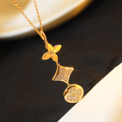 [Glimmer]STAR AND SUN DIAMOND PINK GOLD NECKLACE