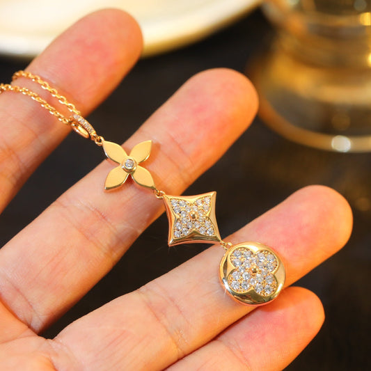 [Glimmer]STAR AND SUN DIAMOND PINK GOLD NECKLACE