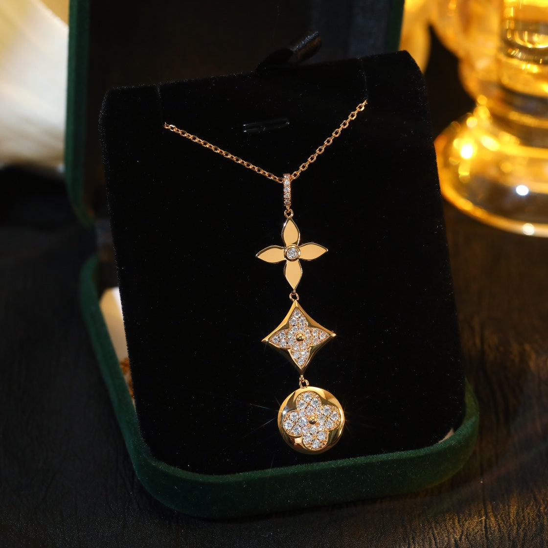 [Glimmer]STAR AND SUN DIAMOND PINK GOLD NECKLACE