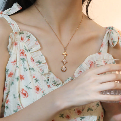 [Glimmer]STAR AND SUN DIAMOND PINK GOLD NECKLACE