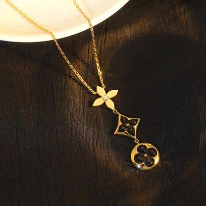 [Glimmer]STAR AND SUN ONYX PINK GOLD NECKLACE