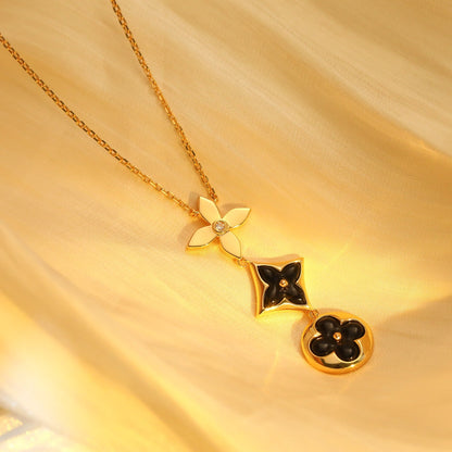 [Glimmer]STAR AND SUN ONYX PINK GOLD NECKLACE
