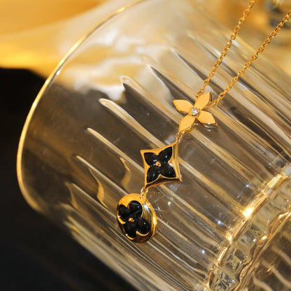 [Glimmer]STAR AND SUN ONYX PINK GOLD NECKLACE