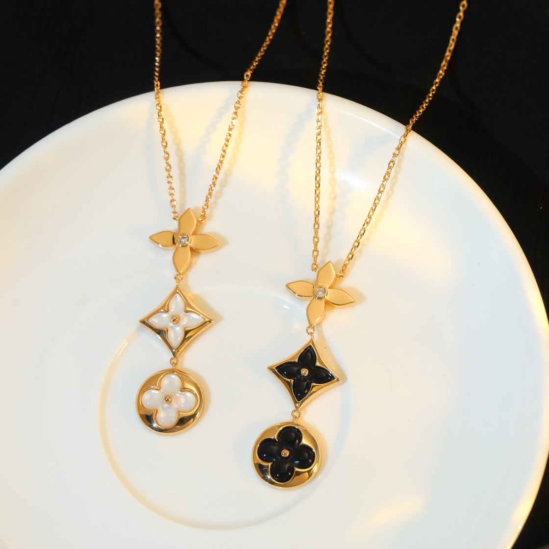 [Glimmer]STAR AND SUN ONYX PINK GOLD NECKLACE