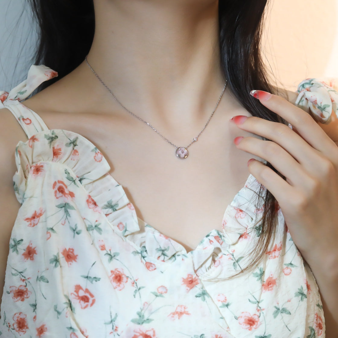 [Glimmer]SUN PEDANT PINK GOLD 1 DIAMOND NECKLACE