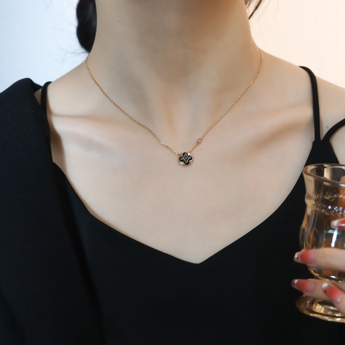 [Glimmer]SUN PEDANT PINK GOLD 1 DIAMOND NECKLACE