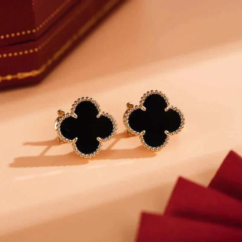[Glimmer]CLOVER MEDIUM 1 MOTIFS  ONYX STUD EARRINGS