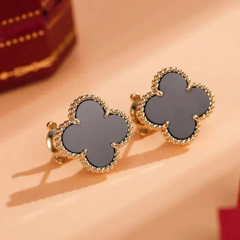 [Glimmer]CLOVER MEDIUM 1 MOTIFS  ONYX STUD EARRINGS