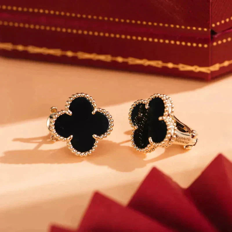 [Glimmer]CLOVER MEDIUM 1 MOTIFS  ONYX STUD EARRINGS