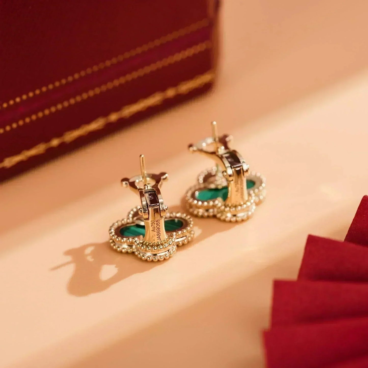 [Glimmer]CLOVER MEDIUM 1 MOTIFS MALACHITE  EARRINGS