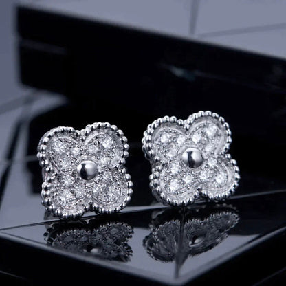 [Glimmer]CLOVER 1 MOTIFS DIAMOND STUD EARRINGS SILVER