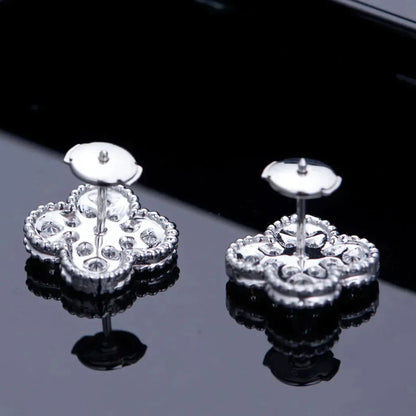[Glimmer]CLOVER 1 MOTIFS DIAMOND STUD EARRINGS SILVER