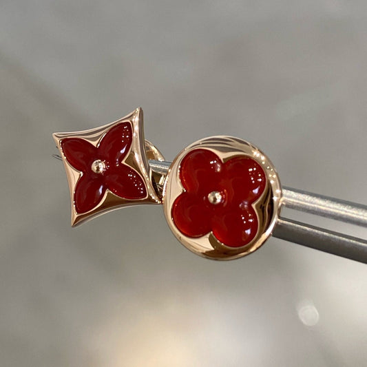 [Glimmer]STAR AND SUN PINK GOLD CARNELIAN STUD EARRINGS