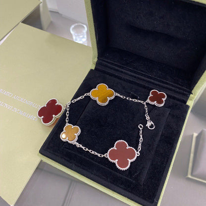 [Glimmer]クローバー 5モチーフ シルバー カーネリアン タイガーアイブレスレット