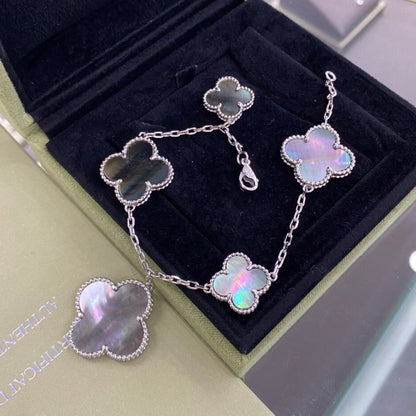 [Glimmer]クローバー 5モチーフ シルバー ダークマザーオブパール ブレスレット