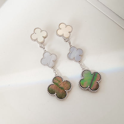 [Glimmer]CLOVER 3 MOTIFS CHALCEDONY DARK MOP SILVER EARRINGS